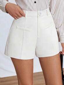 RosyDaze High Waist Wide Leg Shorts Without Belt For Summer - White - View 4