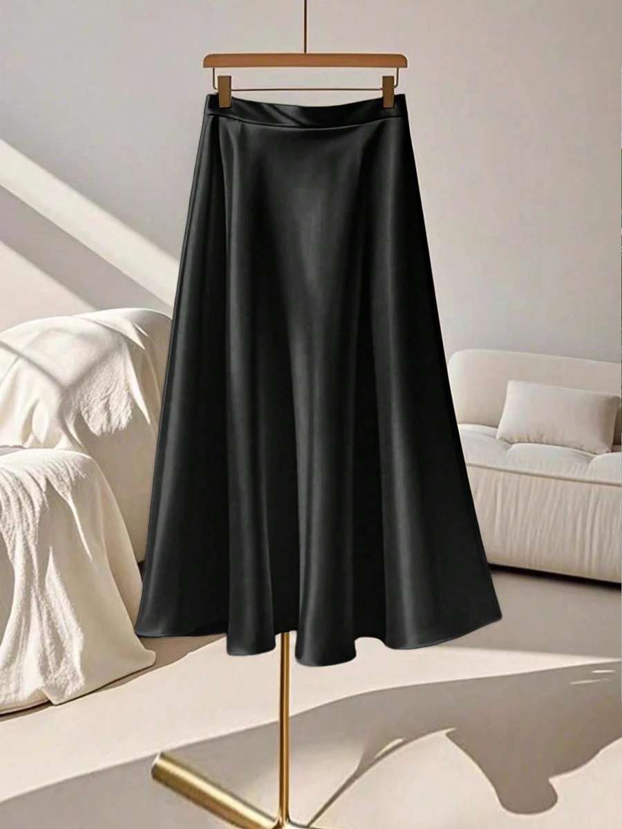 Franclia Women's Solid Color Black A-Line Skirt, Fashion For Summer Fall - Black - View 1