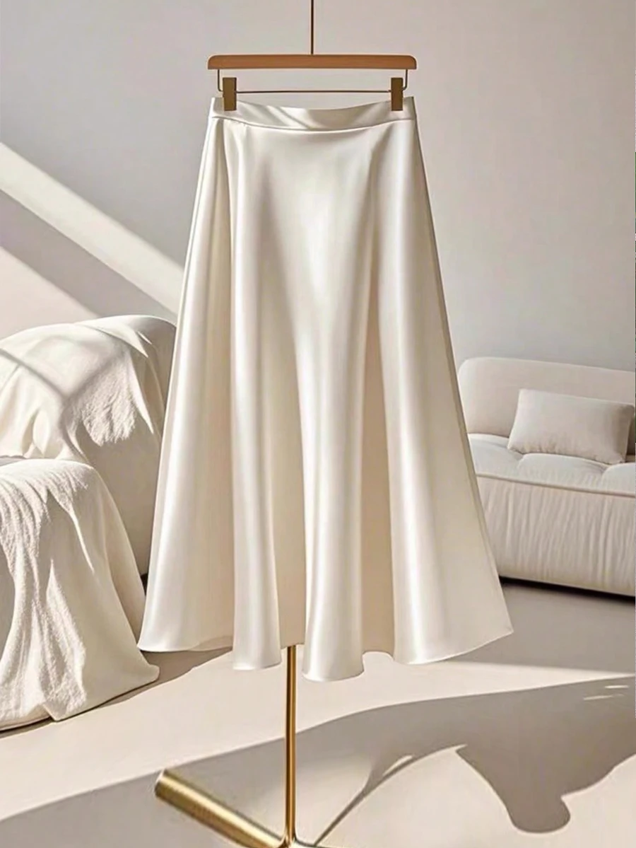 Franclia Women's Simple Elegant Solid Color A-Line Skirt, Summer Fall Cloth For Women - Apricot - View 1