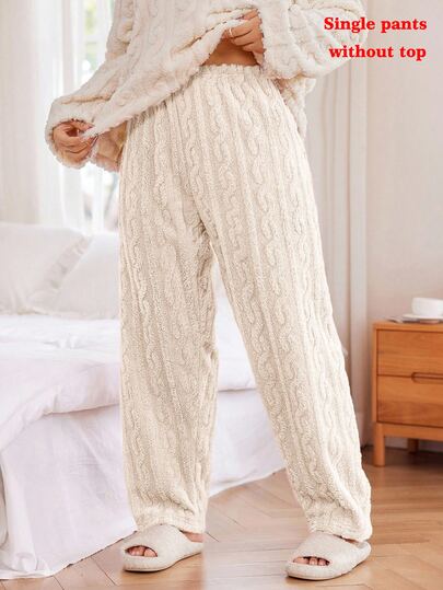 SHEIN Plus Size Women Elastic Waist Jacquard Fleece Pajama Cozy Pants Fluffy Pajama Cozy Pants Pj Cozy Pants Fuzzy Winter Pajamas For Women