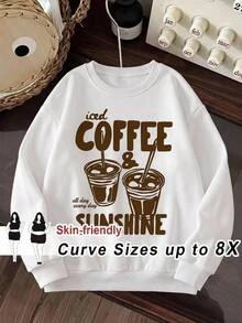 SHEIN CURVE+ Plus Size 22W Casual Minimalist Plus Size Printed Pattern Crew Neck Sweatshirt, Suitable For Autumn/Winter Fall - Multicolor - View 1