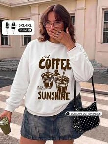 SHEIN CURVE+ Plus Size 22W Casual Minimalist Plus Size Printed Pattern Crew Neck Sweatshirt, Suitable For Autumn/Winter Fall - Multicolor - View 3