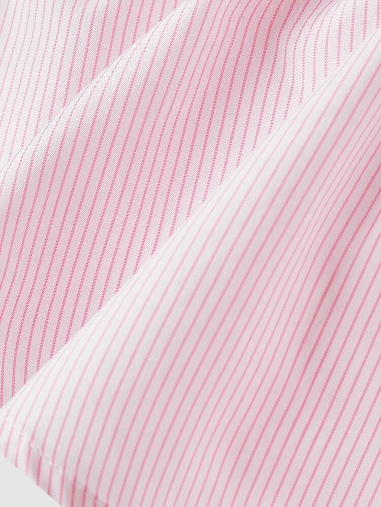 SHEIN MOD Bow Belt Bandeau Top With Ruffle Trim Brunch Vacation Pink And White Striped Summer Romantic Elegant Gothic - Pink - View 6
