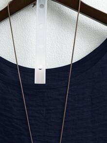 Linhara Plus Size Women's Crew Neck Casual/Daily/Outdoor/Minimalist/Vacation Textured Grass Green Pullover Top, Spring/Summer - Navy Blue - View 6