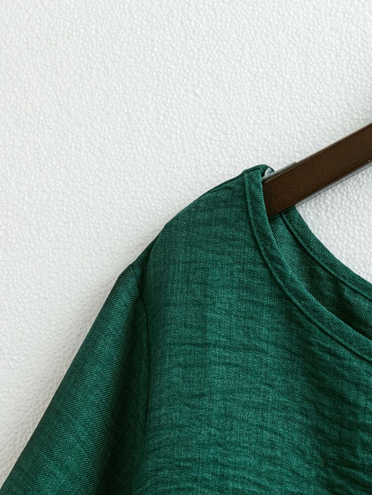 EMERY ROSE Blusa holgada de cuello redondo cómoda y sencilla para mujer de talla grande, para uso casual/diario/salir, color verde oscuro, para primavera/verano - Verde Oscuro - Añade 5