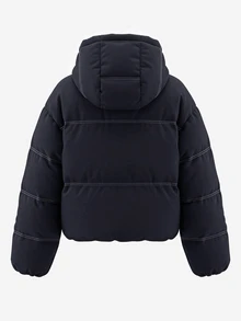 Livesso Women's Winter Navy Blue Hooded Drawstring Long Sleeve Thick Padded Pocket Decor Loose Padded Coat - Navy Blue - View 8