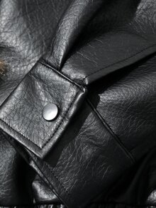 Livesso Women's Winter Black Hooded Drawstring Long Sleeve Thickened Pocket Decor Loose Padded Coat - Black - View 11