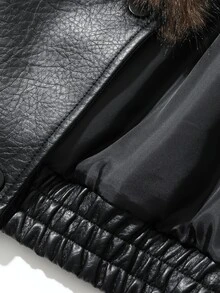 Livesso Women's Winter Black Hooded Drawstring Long Sleeve Thickened Pocket Decor Loose Padded Coat - Black - View 10