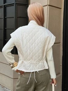 Livesso Women's Solid Color Zipper Front Casual Vest Winter Coat - White - View 2