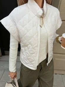 Livesso Women's Solid Color Zipper Front Casual Vest Winter Coat - White - View 7