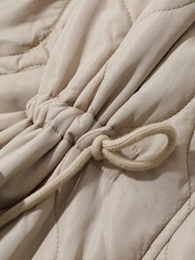 Livesso Winter Apricot Hooded Drawstring Long Sleeve Thick Pocket Decor Loose Women's Padded Coat - Apricot - View 10