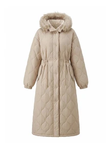 Livesso Winter Apricot Hooded Drawstring Long Sleeve Thick Pocket Decor Loose Women's Padded Coat - Apricot - View 7