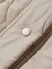 Livesso Winter Apricot Hooded Drawstring Long Sleeve Thick Pocket Decor Loose Women's Padded Coat - Apricot - View 9