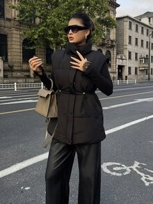 Livesso Women's Minimalist Button Vest Padded Coat, Comfortable For Winter Jacket - Black - View 6