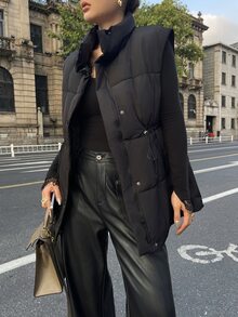 Livesso Women's Minimalist Button Vest Padded Coat, Comfortable For Winter Jacket - Black - View 5