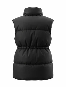 Livesso Women's Minimalist Button Vest Padded Coat, Comfortable For Winter Jacket - Black - View 9