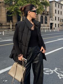 Livesso Women's Minimalist Button Vest Padded Coat, Comfortable For Winter Jacket - Black - View 3
