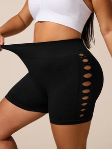Rhythm Era 1pc + Regular Shorts + Mesh + Basic Style/Black + Sports Shorts + Seamless Yoga - Black - View 5