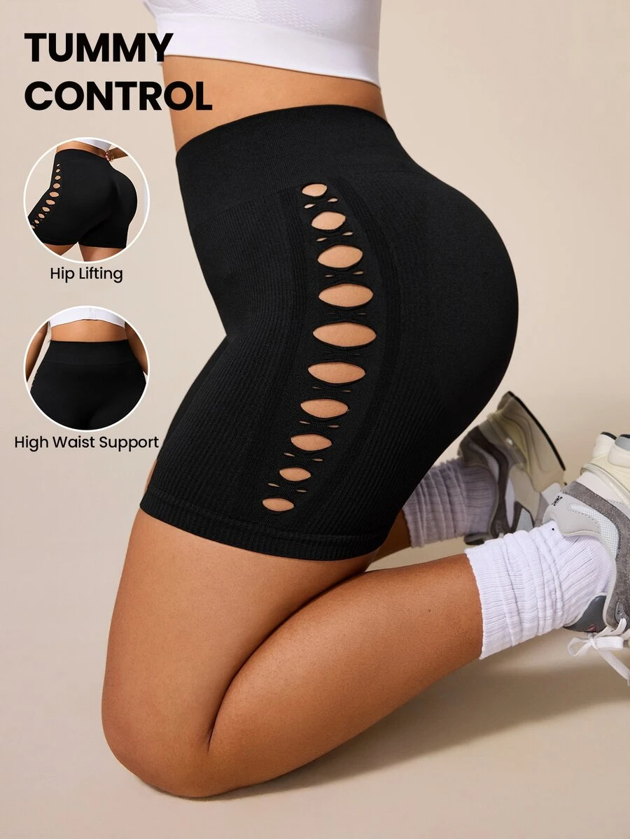 Rhythm Era 1pc + Regular Shorts + Mesh + Basic Style/Black + Sports Shorts + Seamless Yoga - Black - View 1