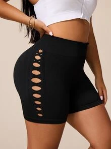 Rhythm Era 1pc + Regular Shorts + Mesh + Basic Style/Black + Sports Shorts + Seamless Yoga - Black - View 4