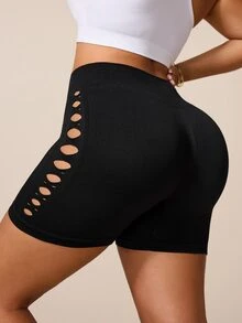 Rhythm Era 1pc + Regular Shorts + Mesh + Basic Style/Black + Sports Shorts + Seamless Yoga - Black - View 2