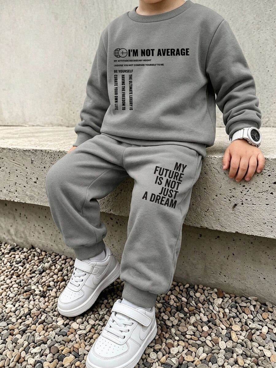 Kids Young Boys Loose Fit Sports Casual Comfortable Long Sleeve Sweatshirt & Pants 2 Pieces Set, Suitable For Autumn/Winter - Multicolor - View 1