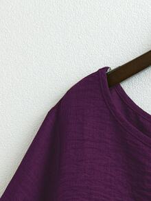 Linhara Plus Size Women's Round Neck Casual/Daily/Outing/Simple/Leisure/Vacation Textured Green Pullover Top, Spring/Summer - Violet Purple - View 7