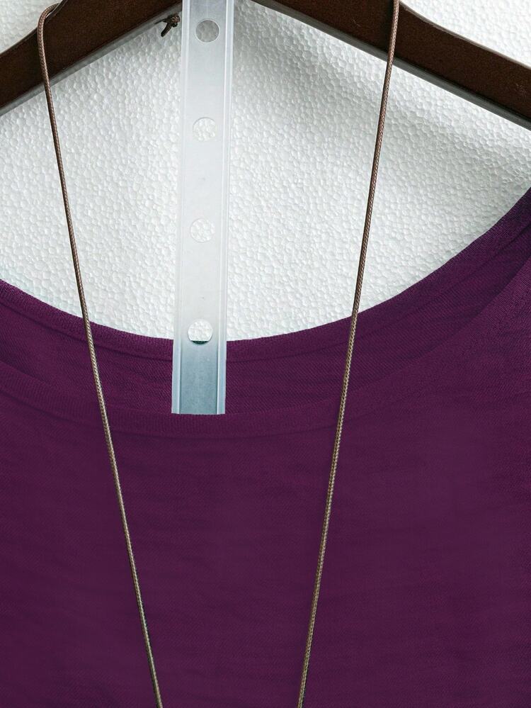 Linhara Plus Size Women's Round Neck Casual/Daily/Outing/Simple/Leisure/Vacation Textured Green Pullover Top, Spring/Summer - Violet Purple - View 6