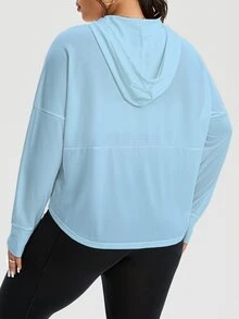Rhythm Era Plus Size Women's Solid Color Drawstring Hooded Zip-Up Casual Versatile Daily Wear Sports Jacket Fall - Blue - View 3