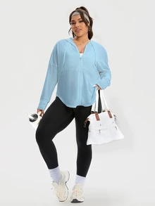 Rhythm Era Plus Size Women's Solid Color Drawstring Hooded Zip-Up Casual Versatile Daily Wear Sports Jacket Fall - Blue - View 7
