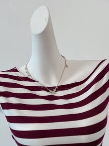 Sundraya Women's Casual Striped Print Short Sleeve Top For Summer - Red and White - View 5