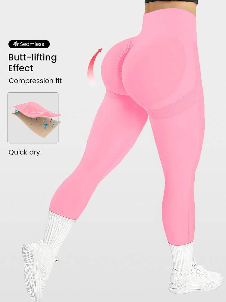 Rhythm Era Plus Size Solid Color Butt Lifting Stretchy Quick Dry Casual Sports Pants Yoga Women Pants - Pink - View 8