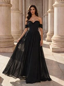 Coutiva Gaun Malam Formal Elegan untuk Wanita - Hitam - View 7