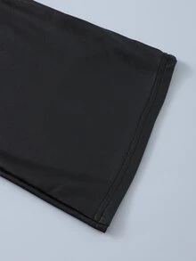 SHEIN 女款高腰人造皮革摺腰喇叭休閒褲，百褶摺腰頭，簡約經典設計，柔軟高彈親膚面料，修身喇叭褲腿拉長腿部線條，舒適穿著，適合日常通勤、瑜伽與休閒穿搭，復古美式拼接腰頭修身喇叭褲 - 黑色 - 查看 6