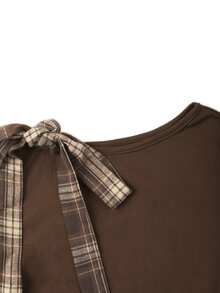 Elenzga Plus Size Women Long Sleeve Knit Top And Plaid Skirt Set,Autumn,Elegant,Tea Party Collegiate Style Outfit,Commute Date 2 Pieces Brown Clothes Fall - Coffee Brown - View 5