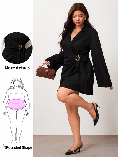 Enliva Plus-Size Women's Elegant Black Suit Dress For Autumn Office Wear, Suitable For Commuting