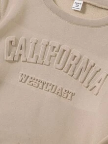 SHEIN 青少年女孩 2件組 純色 California 字母圖案長袖運動衫與慢跑褲套裝 休閒學院風校園運動服 運動休閒套裝 - 卡其色 - 查看 5
