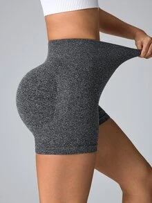 SHEIN Sports 女士高腰日常健身运动短裤骑行短裤 - 灰色 - 查看 4