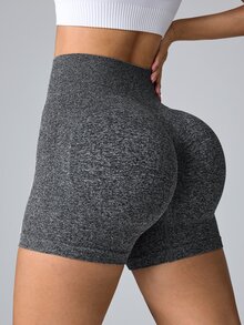 SHEIN Sports 女士高腰日常健身运动短裤骑行短裤 - 灰色 - 查看 6