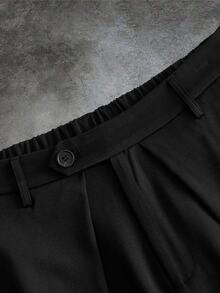 GETOML Men's Casual Everyday Commute Minimalist Solid Color Pleated Loose Pants, Vacation, Father's Day Gifts, Football - Black - View 5