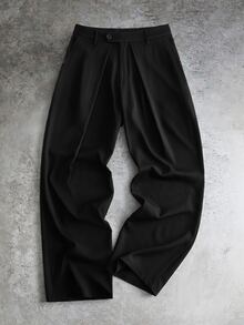 GETOML Men's Casual Everyday Commute Minimalist Solid Color Pleated Loose Pants, Vacation, Father's Day Gifts, Football - Black - View 3