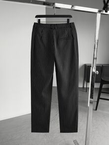 GETOML 男士黑色細條紋寬鬆襯衫與寬腿長褲兩件套，街頭風套裝 - 黑色 - 查看 8