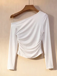 SHEIN PariChic Women Sports Tees Tanks Gym Workout Autumn Modest Athleisure - White - View 5