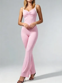 SHEIN Sovereign Charm Women Sports Jumpsuits Gym Pink And White Summer Sporty - Pink - View 5