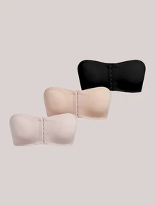 Veilyse 3件套无肩带无钢圈聚拢文胸，防滑后扣，舒适休闲日常穿着抹胸文胸，女士 - 彩色 - 查看 9