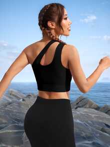 Slayform Slayform Medium Support  One Shoulder Cut Out Sports Bra - Black - View 2