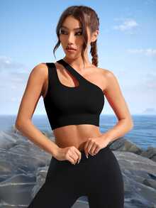 Slayform Slayform Medium Support  One Shoulder Cut Out Sports Bra - Black - View 5