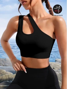 Slayform Slayform Medium Support  One Shoulder Cut Out Sports Bra - Black - View 4