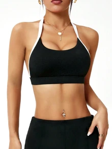 Slayform Slayform 女士撞色吊带日常健身运动胸罩 - 黑與白 - 查看 5