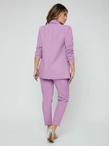 SHEIN SXY Shawl Neck Open Front Blazer & Pants Suit In Fall/Winter - Lilac Purple - View 2